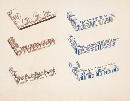 Graphic design drawings for Barricini Candy packages.] [3-D Study for 6 rectangular boxes (2 sides partially shown) (1948)
