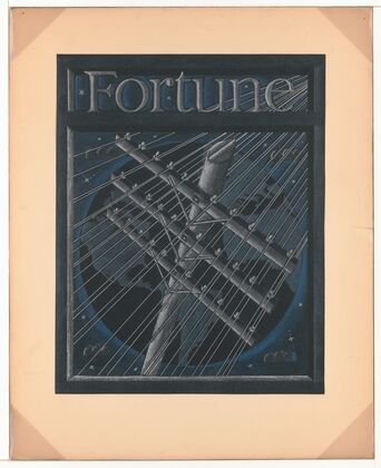 Graphic designs for Fortune magazine.] [Study for cover with large telephone lines superimposed over the globe