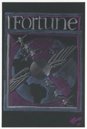 [Graphic designs for Fortune magazine.] [Study for cover with telephone lines and wings over the globe
