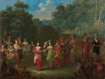 Greek Men and Women Dancing the Khorra