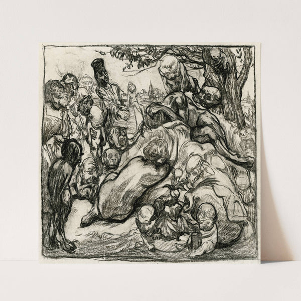 Groep figuren onder een boom by Johannes Josephus Aarts