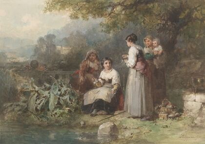 Groepje hengelende Italiaanse vrouwen
