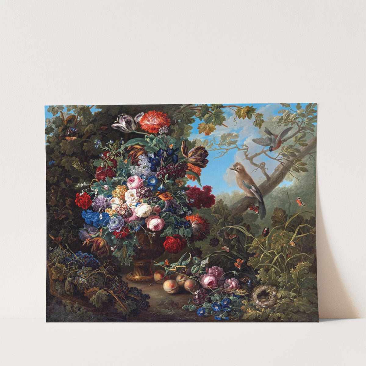 Großes Blumenstillleben mit Vögeln by Johann Baptist Drechsler