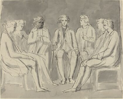 Group of Men Seated in a Circle (recto)