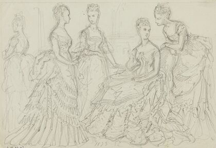 Groupe de femmes en robes de bal à tournure (1873)