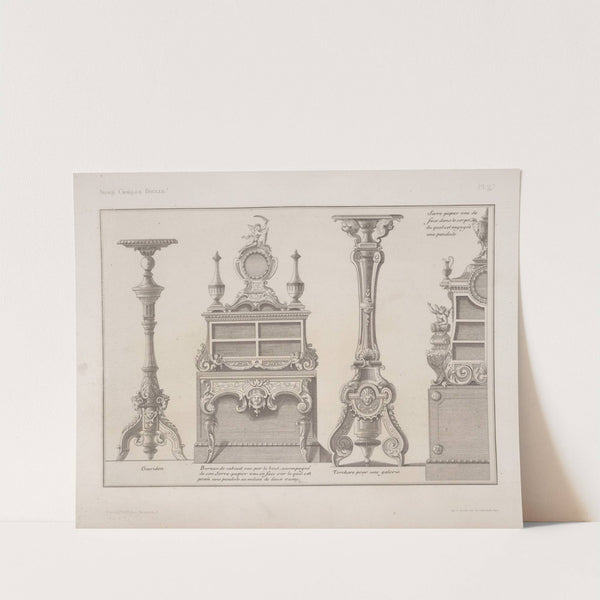 Gueridon; bureau de cabinet [...]; torchere pour une galerie; serre papier veu de face [...] by André-Charles Boulle