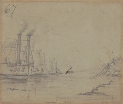 Gunboats on the Cumberland River, near Nashville [Tennessee], Carondolet in front