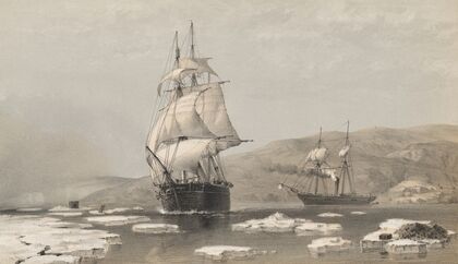 H.M.S. Assistance and Pioneer breaking out of Winter Quarters, 1854 — size preview