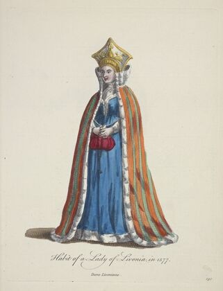 Habit of a lady of Livonia in 1577. Dame Livonienne. (1757-1772)
