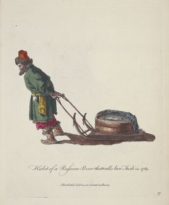 Habit of a Russian boor that sells live fish in 1765. Marchand de poisson vivant en Russe. (1757-1772)