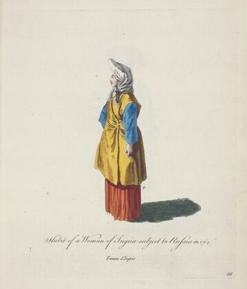 Habit of a woman of Ingria subject to Russia in 1764. Femme d’Ingrie. (1757-1772)