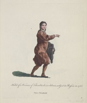 Habit of a woman of Tchouktschi in Siberia subject to Russia in 1768. Femme Tchouktschi. (1757-1772)
