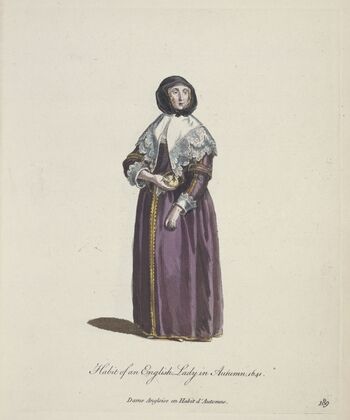 Habit of an English lady in autumn, 1641. Dame Angloise en habit d’automne. (1757-1772)