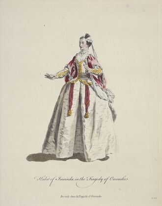 Habit of Imoinda in the Tragedy of Oroonoko. Imoidnde dans la Tragédie d’Oroonoko. (1757-1772)