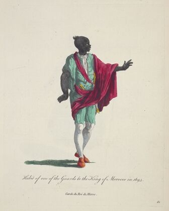 Habit of one of the guards to the king of Morocco in 1695. Garde du roi de Moroc. (1757-1772)