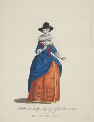 Habit of the lady mayoress of London in 1640. L’epouse du Lord Maire de Londres. (1757-1772)