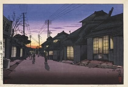 Hakubo choshi machi imamiya dori (Twilight at Imamiya street, Choshi) (1932)