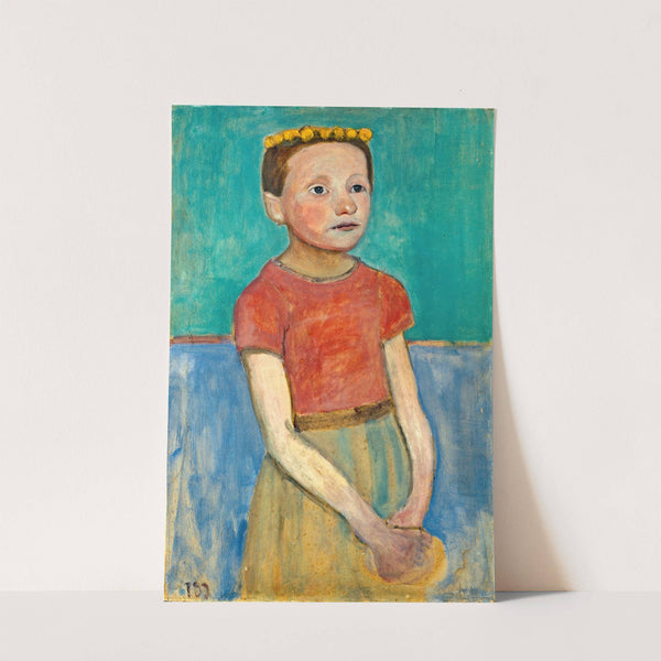 Half figure of a girl with a yellow wreath in her hair by Paula Modersohn-Becker