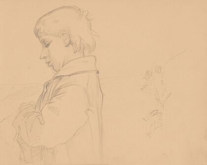 Half-length figure of a boy in profile to the left