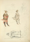 Half length study of a woman, 1400; Man in breeches, sash, pointed shoes, stockings, and hat; A monk in his habit, 1400