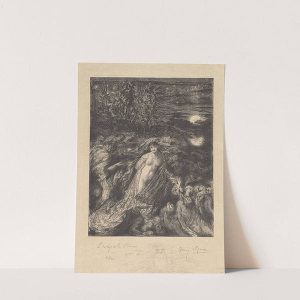 Half naakte vrouw aanbeden door een groep figuren by Henry de Groux