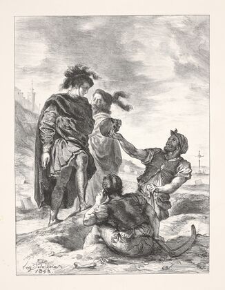 Hamlet and Horatio with the gravediggers (Act V, scene I) (1864)