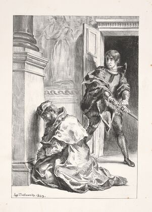 Hamlet tries to kill the King (Act III, scene iii) (1864)