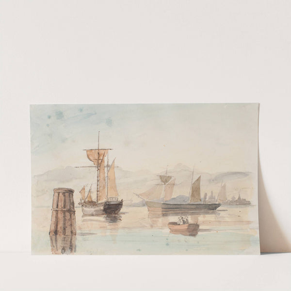 Hamnmotiv med ångare, segelfartyg och roddbå by Bror Jacob Adelborg