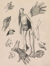 Handen en een staande man in een zwembroek (1917-1919)