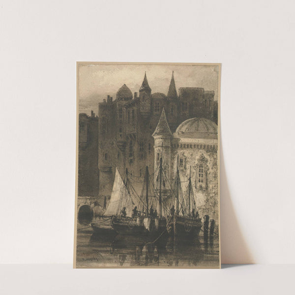 Harbor Scene with Boats and Castle (c. 1800s) by Auguste Hervier