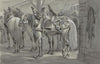 Harnessed horses
