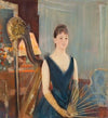Harpiste assise Ã  l’Ã©ventail