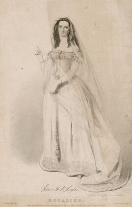 Harriett D. Taylor as Rosalind; ‘I charge you o women, for the love you bear to men …’ As you like it, act 5, scene 7 (1838)