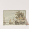 Haus am Wasser und Windmühle, dabei mehrere Schiffe by Hendrik Spilman