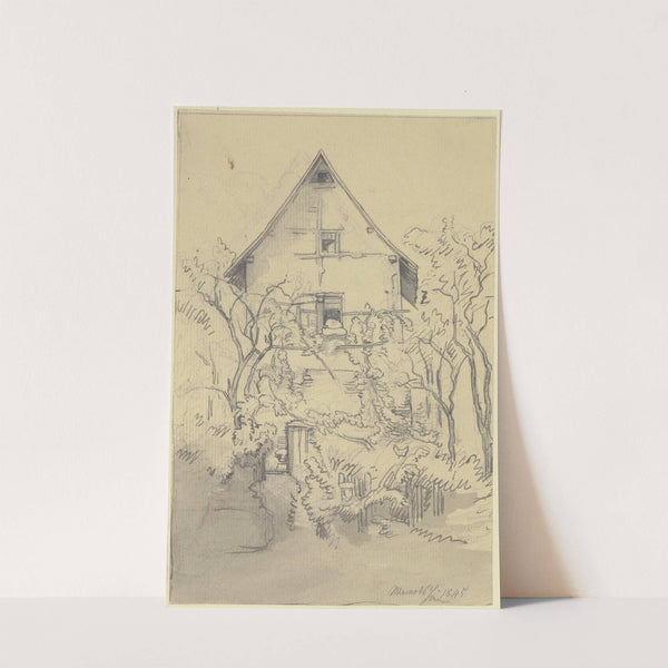 Haus zwischen Bäumen, im Fenster liegt Bettzeug by Jakob Fürchtegott Dielmann