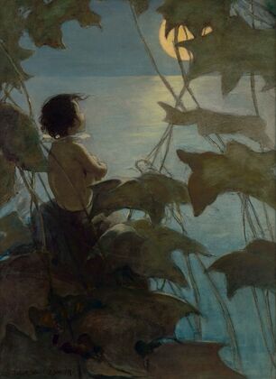 He looked up at the broad yellow moon and thought that she looked at him