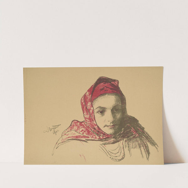 Head of a girl from Cracow in a red scarf by Leon Wyczółkowski
