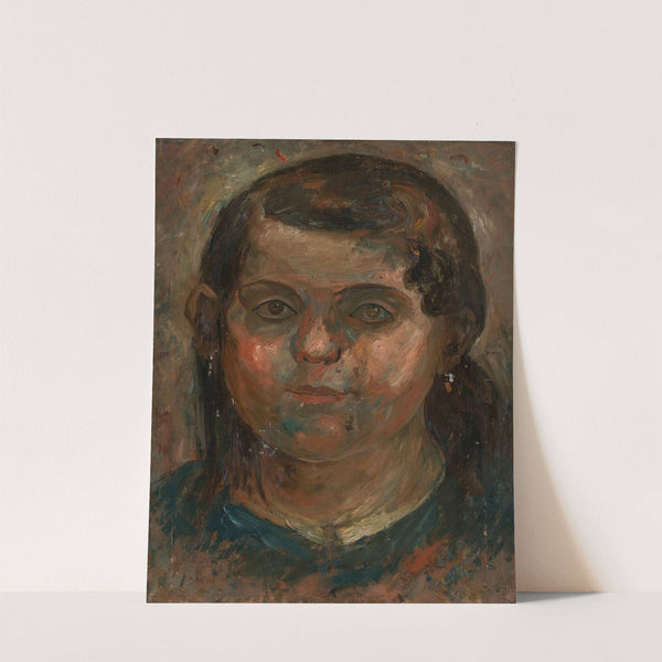 Head of a little girl in a blue dress by Tadeusz Makowski