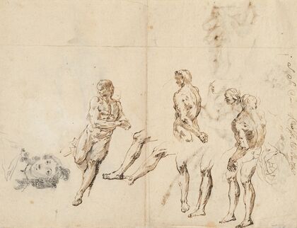 Head of a Woman and Studies of a Male Nude (verso)
