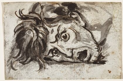 Head of man, open-mouthed and wide-eyed