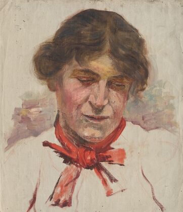 Head Study of Woman with Red Bow