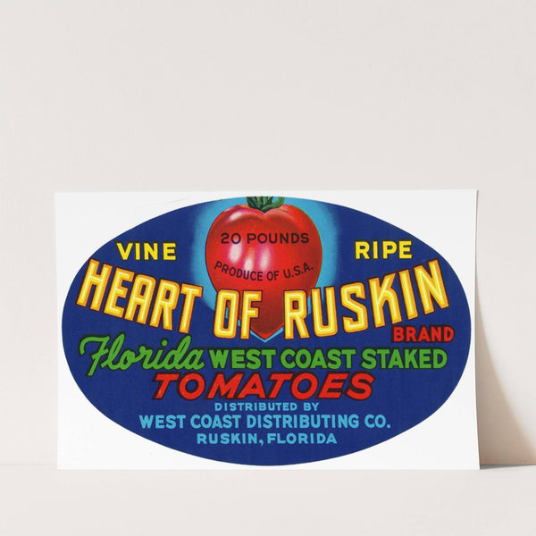 Heart of Ruskin Brand Florida West Coast Staked Tomatoes Label (1930-1950)