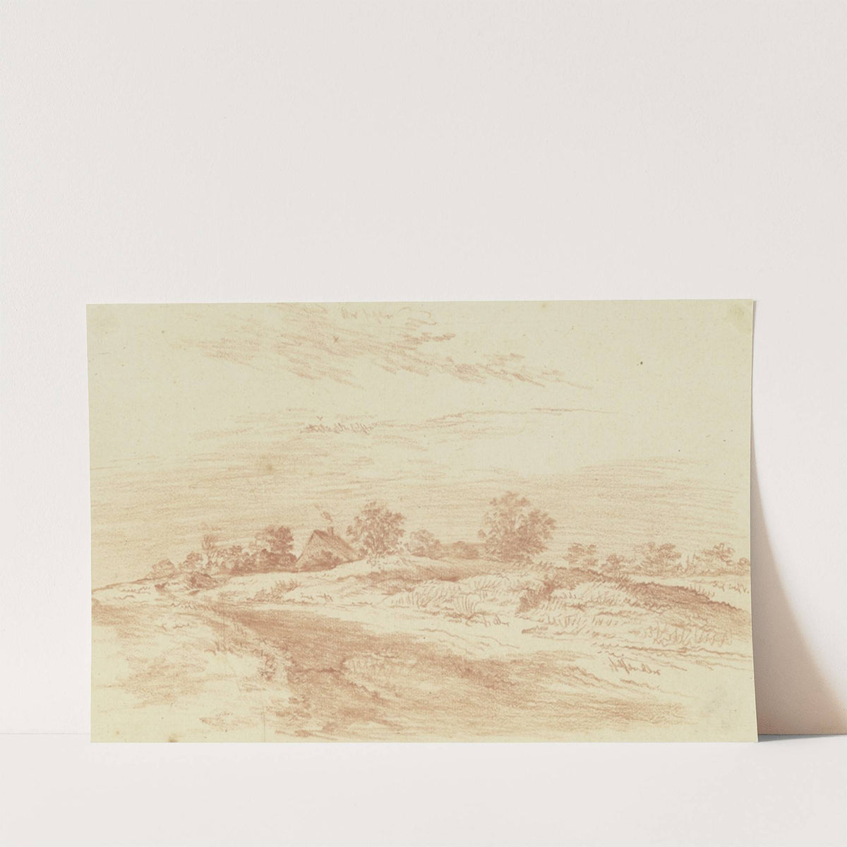 Heidelandschaft mit einem Gehöft und Buschwerk by Christian Gottfried Mathes