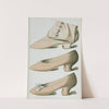 Heliotrope colored footwear ; satin boot; satin shoe with trio of steel daisies; satin bridesmaid's shoe with silk ribbon bow by T. Watson Greig