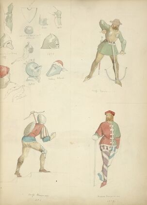 Helmets and various other pieces of armor 1400, 1397, 1475, 1480; Cross bowman; Cross bowman no. 1; Cross bowman no. 2