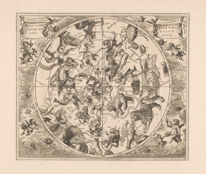 Hemelkaart met de noordelijke sterrenbeelden Haemisphaerium stellatum boreale antiquum (1660-1708)