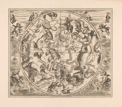 Hemelkaart met de zuidelijke sterrenbeelden Haemisphaerium stellatum australe antiquum (1660-1708)