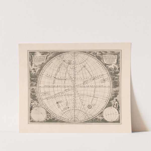 Hemelkaart met rechtopstaande en schuine aardbol Haemisphaeria sphaerarum rectae (1660-1708) by Peter Schenk the Elder