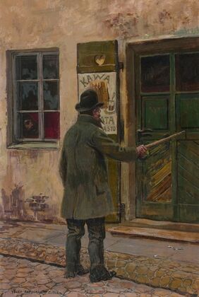 Henryk Pillati in front of a cafe on Kozia Street (1912)