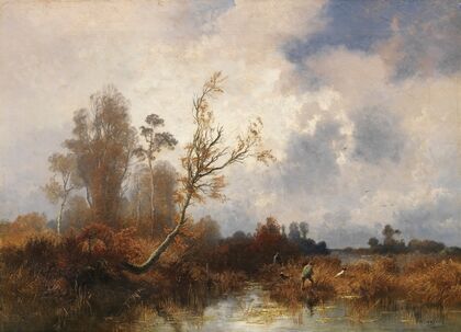 Herbstliche Landschaft mit Jägern im Dachauer Moos